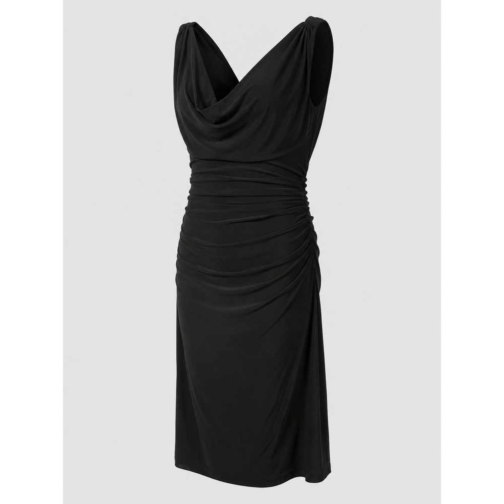 Lauren Ralph Lauren Black Cowl Neck Ruched Cocktail Dress Womens 8 Sleeveless